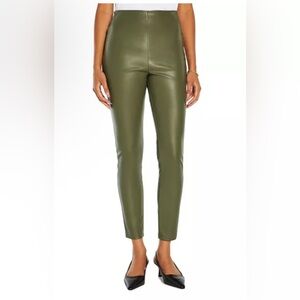 Three Dots Olive Bianca Womens Faux Leather High Rise Leggings NWI Sz Medium